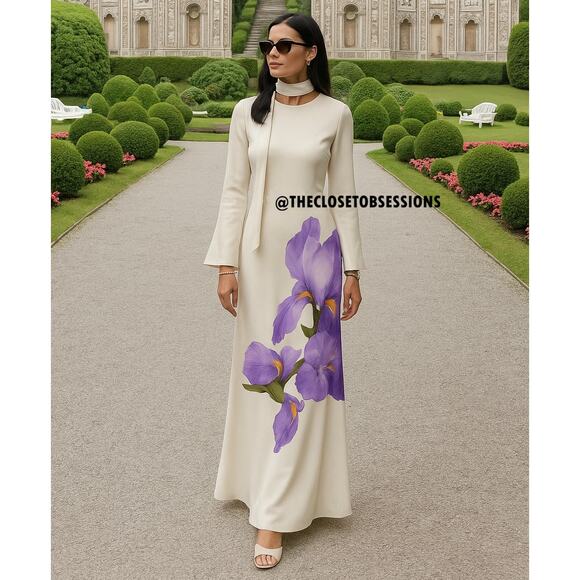 MANGO Floral Print Maxi Dress NWT | White & Purple Long Dress - Picture 4 of 16